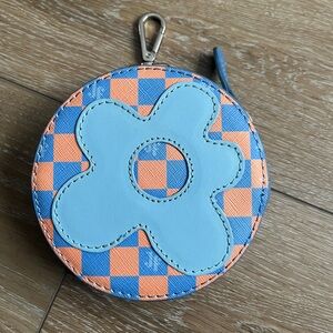 John Fluevog Checkered Leather Wallet with Blue Flower